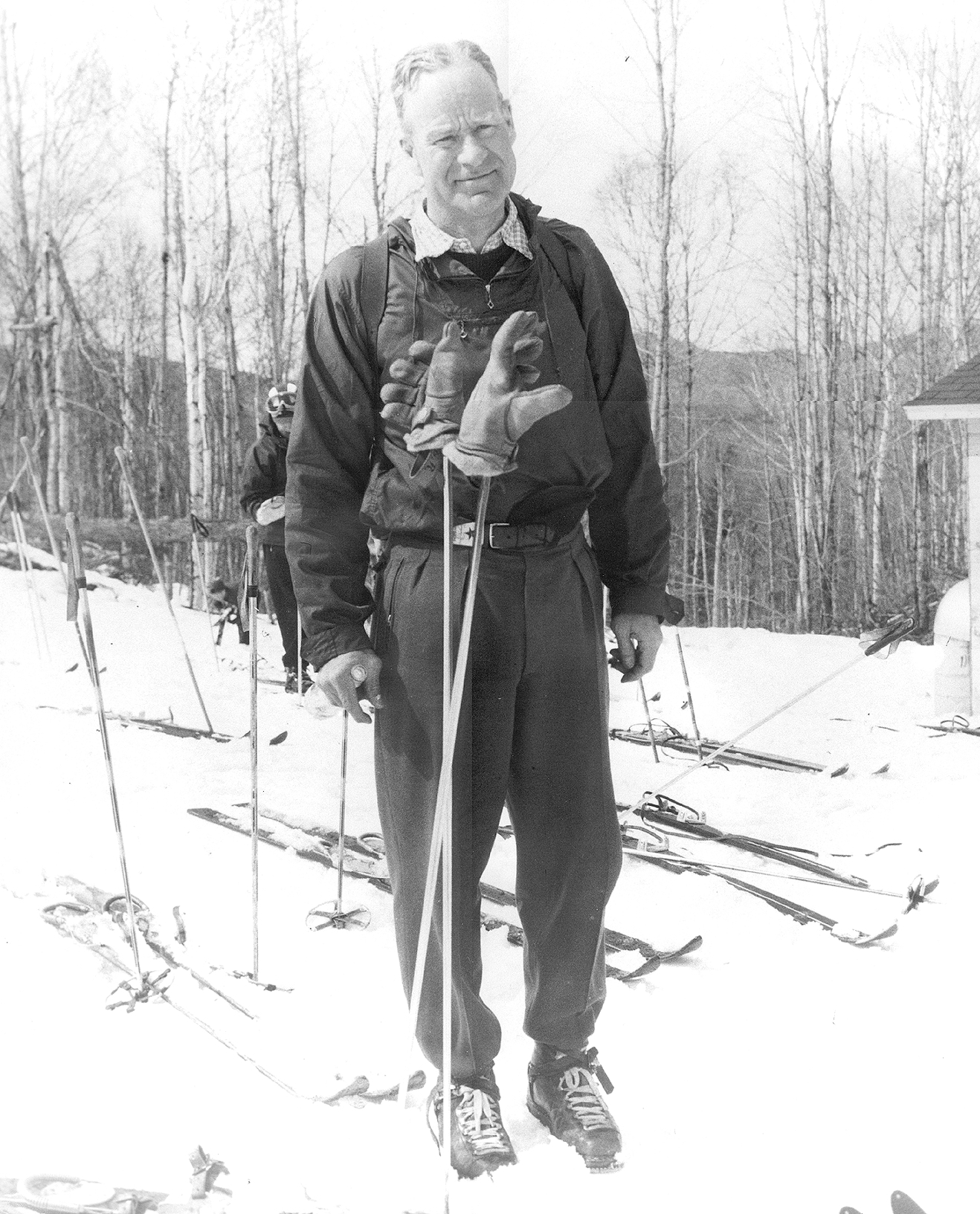 Alexander (Alec) Bright (1897-1980) was an Olympic skier who participated in the February 1940 meeting in a Vermont inn that discussed the need for an American mountain unit. Born in Cambridge, Massachusetts, in 1897, Bright was one of the top alpine skiers in the eastern United States during the 1930s and an instrumental force in the nascent sport of ski racing. A Harvard graduate, he won the United States Eastern Amateur Ski Association (USEASA) downhill championship in 1935 and competed in the downhill race in the 1936 Winter Olympics in Garmisch, Germany as a member of the US Olympic Team. A charter member of the Hochgebirge Ski Club and Woodstock Ski Runners Club, Bright became involved with Eastern (as USEASA was known) and the National Ski Association following the Olympics. Picked by Minnie Dole to serve as a charter member of the National Ski Patrol System, Bright also served on the Olympic Selection Committee in 1939 before enlisting with the U.S. Army Air Corps during World War II. His European tour of duty with the 91st Bombardment Group saw him promoted first to captain and later to major. Upon his return from the war, he served as an Olympic Team committee member and on the Olympic Selection Committee in 1948 and 1952. He was also elected vice-president of the National Ski Association and served on the finance committee for a number of years. He was elected to the U.S. National Ski Hall of Fame in 1959.