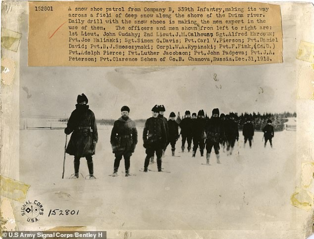 American soldiers in Russia during the 1918 Polar Bear expedition. The expedition marked one of the earliest instances of American soldiers fighting in cold-weather conditions. Courtesy Doug Schmidt/National Association of the 10th Mountain Division, Inc.