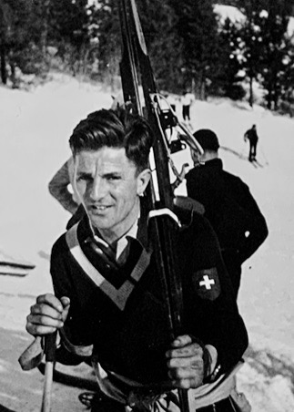 Walter Prager (1920 - 1984) (HQ 3RD 87TH INF) was one of the best skiers of his generation, and one of the most famous Born in Bonn, Germany, he grew up in Arosa, Switzerland, in the Swiss Alps, where he taught himself to ski and began competitive skiing as a boy.  In 1931, he became the first World Champion in downhill skiing when he won the World Championship in Mürren. He won the race again two years later; he also won the Alberg-Kandahar slalom race three times, the Parsenn Derby twice, the Grison combined jumping and cross-country skiing race five times, the Hahnenkamm, Lauberhorn and a string of other premier alpine races and was the Swiss cross-country and jumping champion.  Prager served as coach and trainer of the cross country team of the Swiss Ski Association and was running a successful ski school at Davos when he was discovered by Dartmouth college officials who were on the lookout for a new coach. After serving several months in the Swiss Army, he arrived in Hanover, New Hampshire, where he succeeded Otto Schniebs as Dartmouth’s ski coach. He would coach the team for 17 seasons, from 1936 through 1957, with the exception of 1941-1945, when he served with the 10th Mountain Division.  After joining the Army in 1941, he was temporarily discharged to work with famed Dartmouth skier Dick Durrance as a civilian ski instructor training army units in Alta, Utah. He returned to Ft. Lewis in time to help instruct the troops of the 1st Battalion (Reinforced), 87th Mountain Infantry Regiment in Mount Rainier National Park’s Paradise Valley. During this time, he placed second in the Silver Skis race on Mt. Rainier.   He continued to instruct with the mountain troops all the way through their deployment to Italy in late 1944. In 1945, he won the Bronze Star for valor in action in the Apennine mountains. In 1948, he was named head Alpine coach of the U.S. Olympic Ski Team for the games in St. Moritz, Switzerland, coaching all four events: downhill, slalom, cross-country and jumping.  Back at Dartmouth, his teams won the Dartmouth Winter Carnival Cup 13 times, while individual Dartmouth skiers became Eastern and National titlists in every event except jumping and a total of 18 of his "boys" skied on U.S. Olympic teams. Any pre-season estimate of collegiate standings had to include Dartmouth simply because of Prager’s ability to teach, coach and bring forth the maximum effort from his skiers. Over a dozen of Prager’s Dartmouth skiers went on to earn Olympic team spots. He is credited with having consistently developed some of America's finest collegiate ski teams and individual skiers, many of whom won national titles, All-American honors, and skied on U.S. Olympic teams.