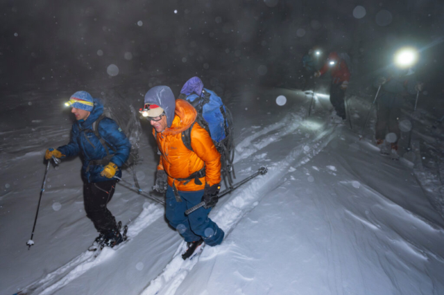 Sullivan, Beckwith and other participants prepare for their descent amidst blustery conditions. Photo: Chris Anderson