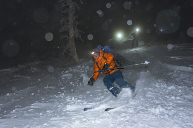 Beckwith and other participants enjoy some powder skiing on the descent. Photo: Chris Anderson